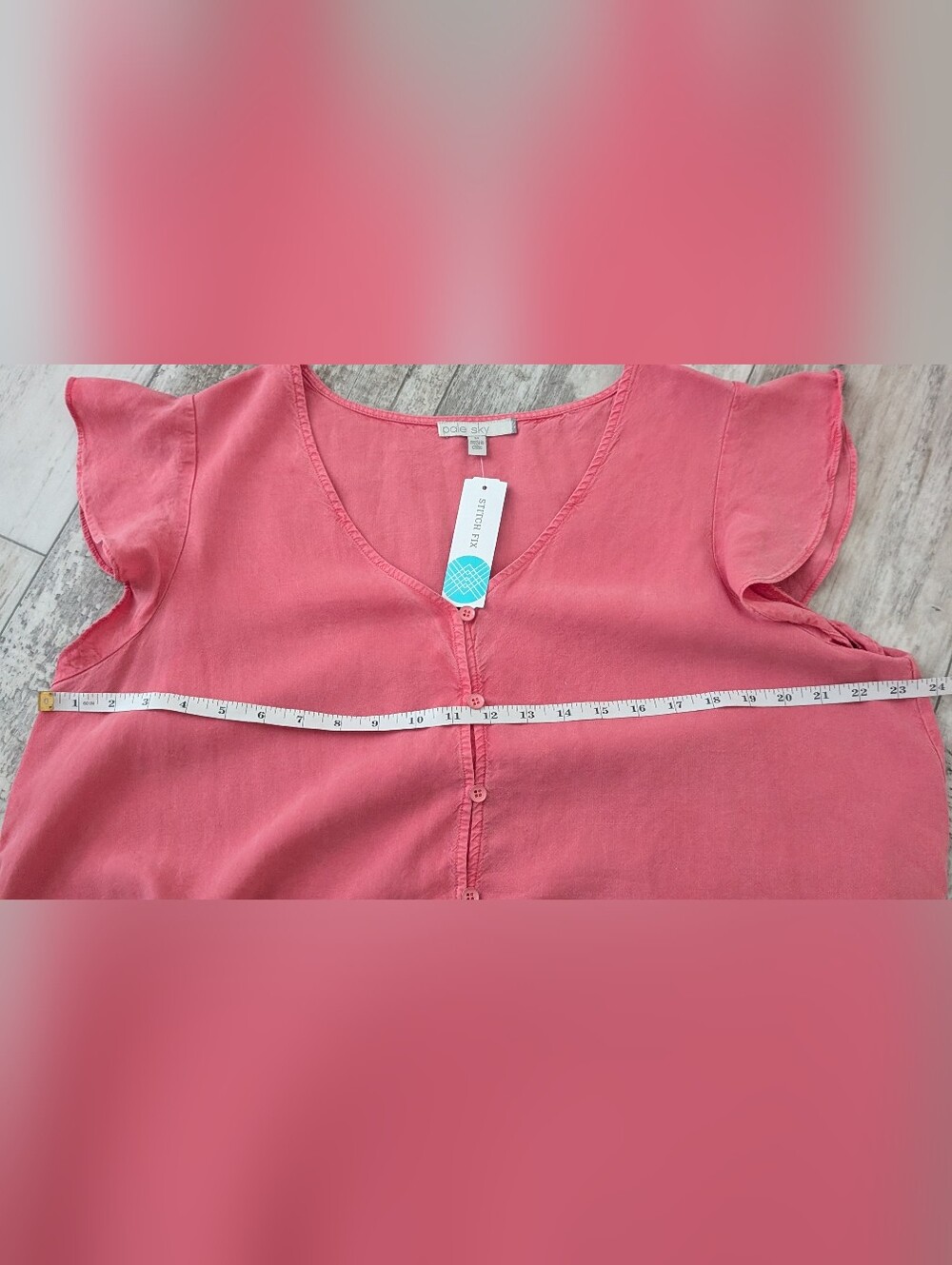 Pink Flutter-Sleeve V-Neck Button-Front Blouse - Picture 6 of 6